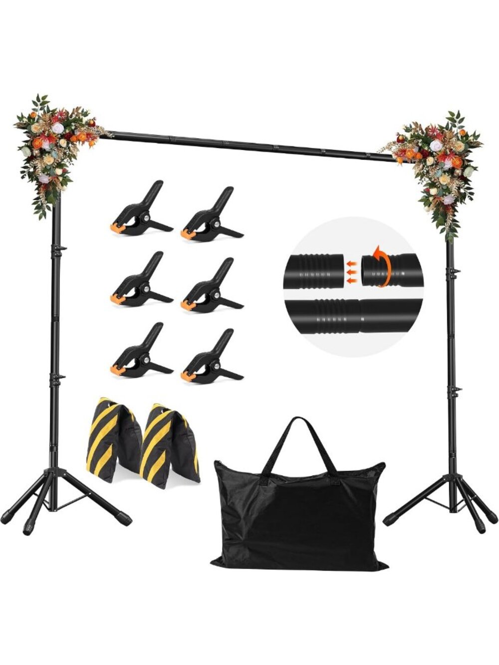 Adjustable 10x7.5 FT Backdrop Stand for Parties & Photo Studio, Portable w